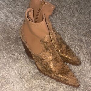 Free People Gold and Tan Heeled Boots